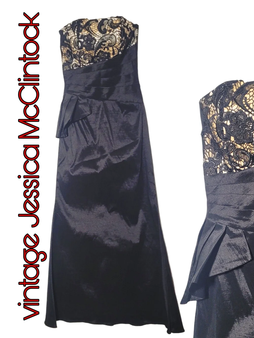 Vintage 90s Jessica McClintock Strapless Lace Bodice Maxi Evening Gown